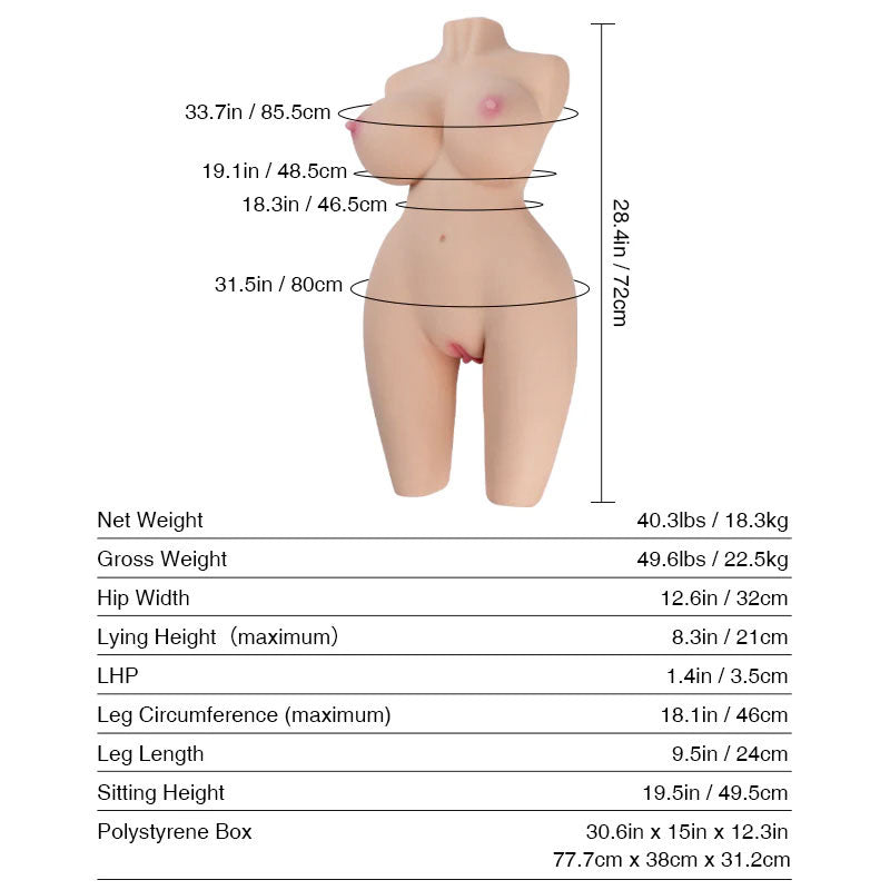 Monica 2.0: Torso Sexual Realista de 18.3 Kg con Senos Perfectos