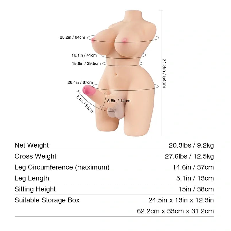 Sarina: Torso Sexual Trans de 9 Kg con Gran Pene y Senos Blandos