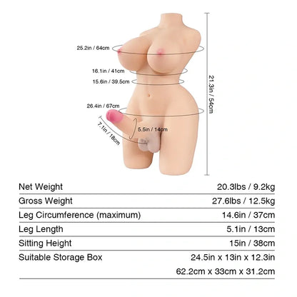 Sarina: Torso Sexual Trans de 9 Kg con Gran Pene y Senos Blandos